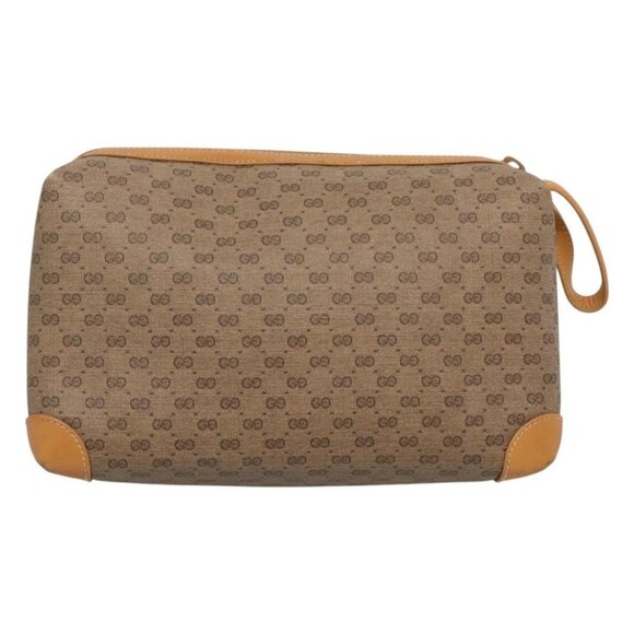 GUCCI Micro GG Supreme Clutch Bag PVC Beige Gold Auth - Picture 3 of 16